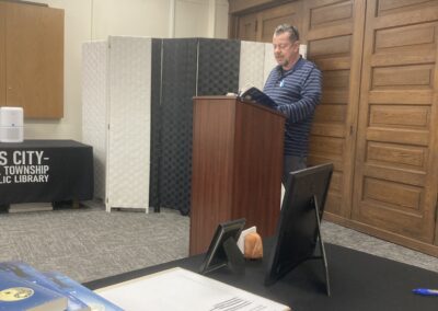 Mark reading from Lucy's Way at Gas City-Mill Township Public Library on November 8, 2025.