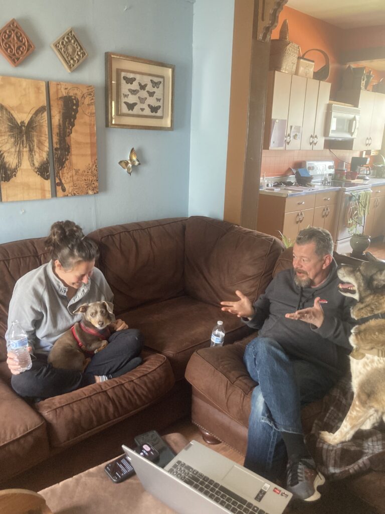 Mark and Loretta chatting about why dogs are awesome.
