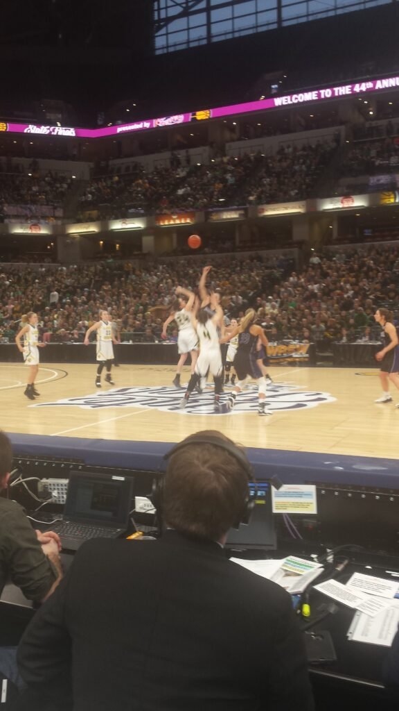 Opening tip: On press row covering Northwestern's girls basketball team in the 2019 Indiana High School Girls basketball state championship game at then Bankers Life Fieldhouse.