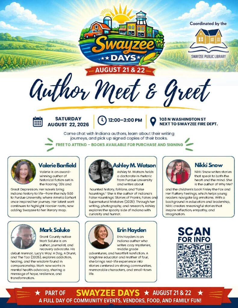 Come see me and four other area authors at Swayzee Days from 12-3 TODAY!